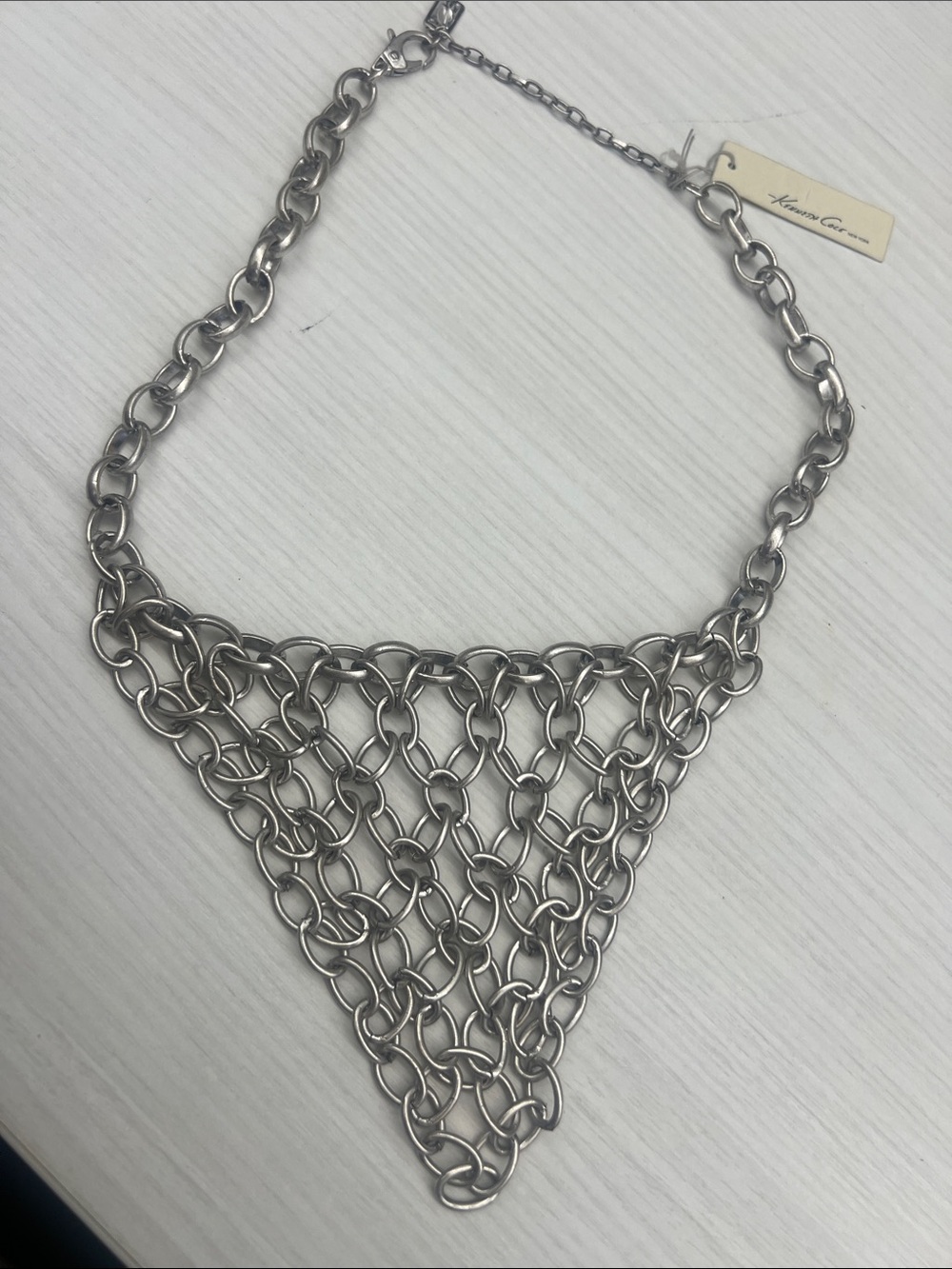 Kenneth Cole Silver-Tone Chainmail Triangle Bib Necklace